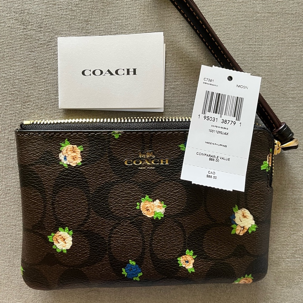 Coach Wristlet- Floral and Classic Coach Monogram Pattern